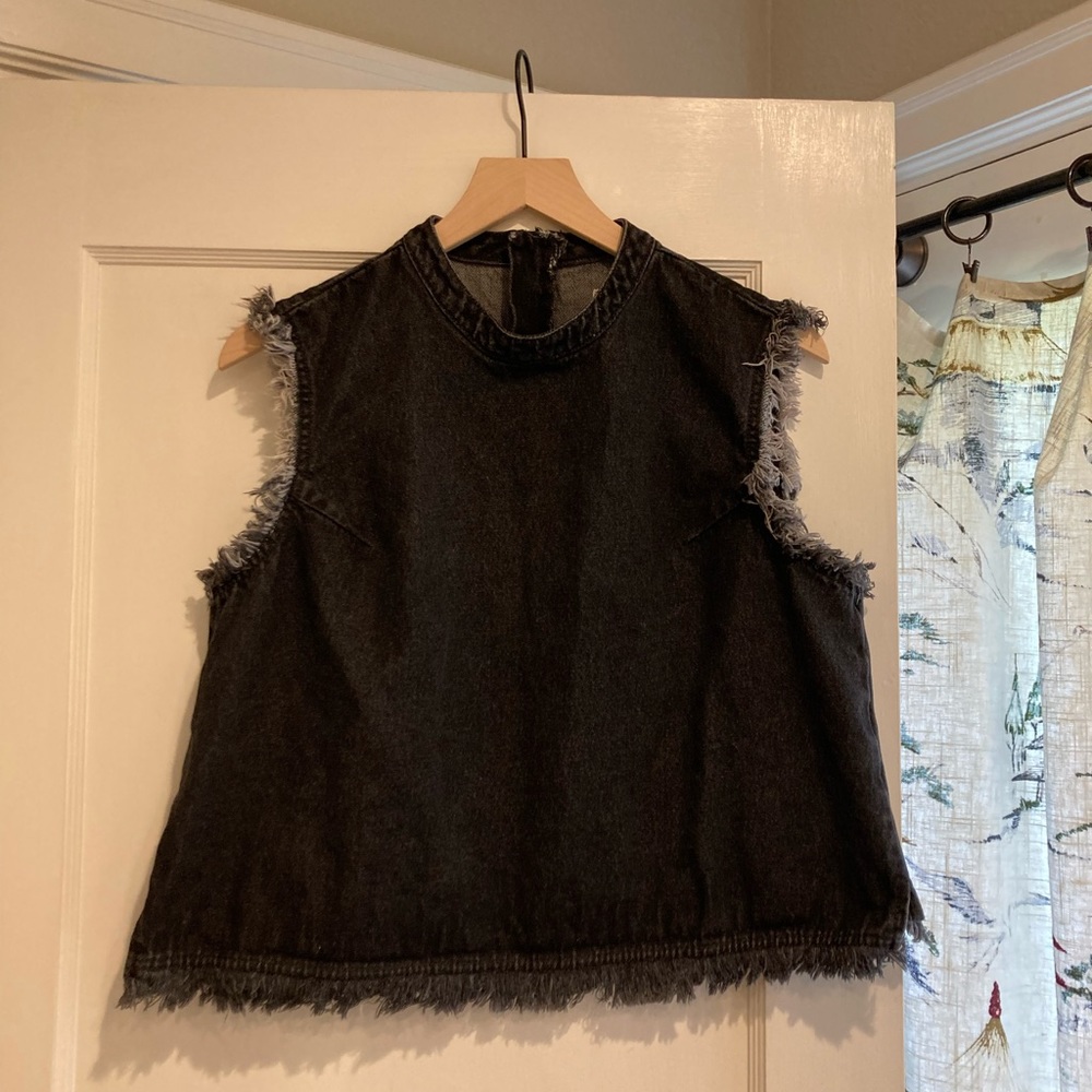 Gap Black Cropped Denim Tank (L)